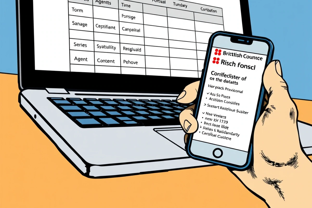 A laptop showing the British Council register of certified education agents.