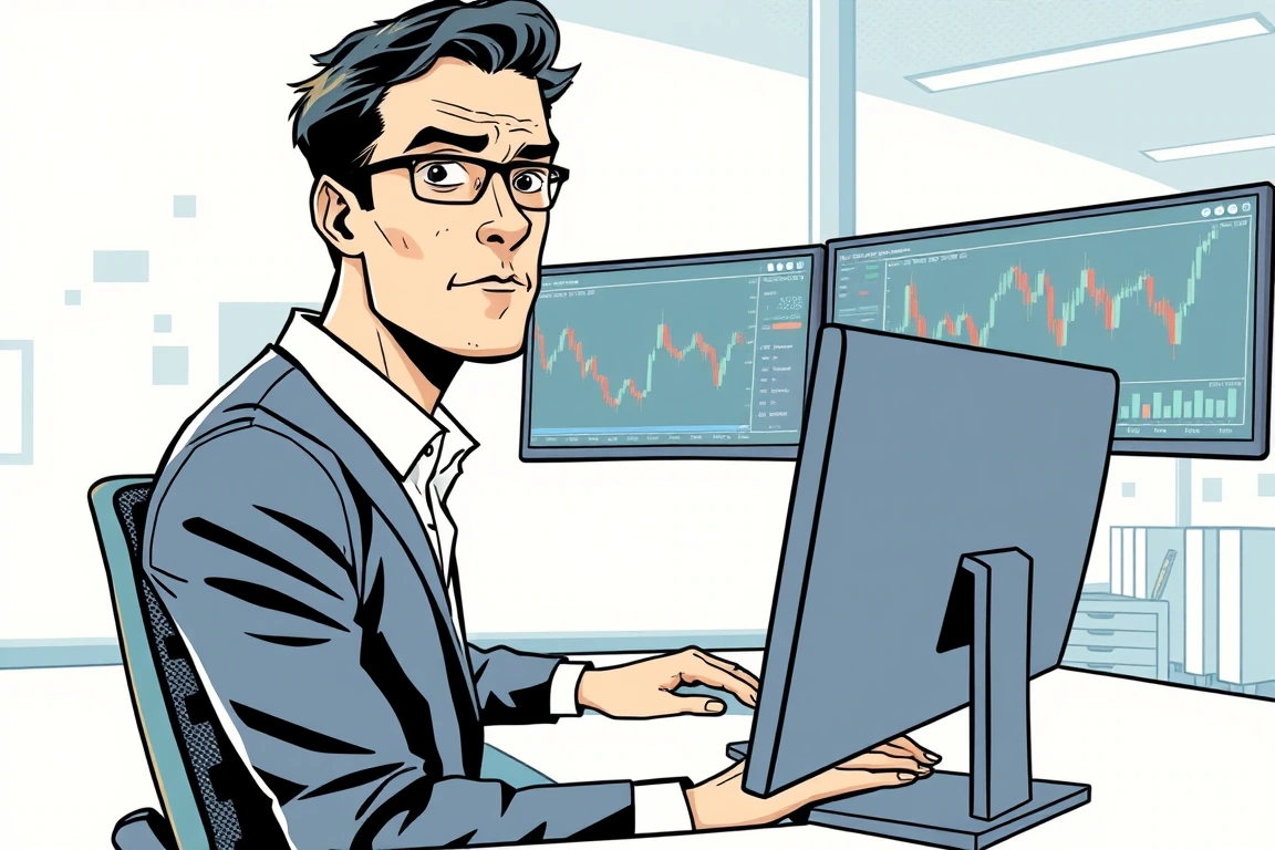 A young professional analyzing charts in a London office.