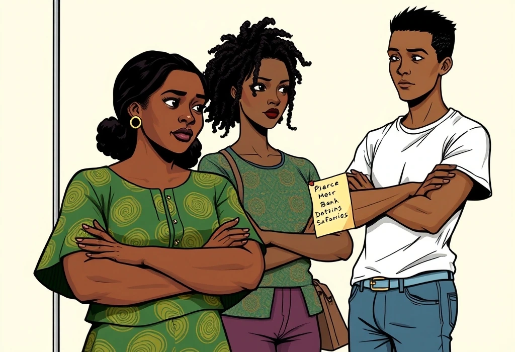 The agent demands a direct bank transfer into a personal account. — illustration from the story "The Half-Million Naira Mistake"