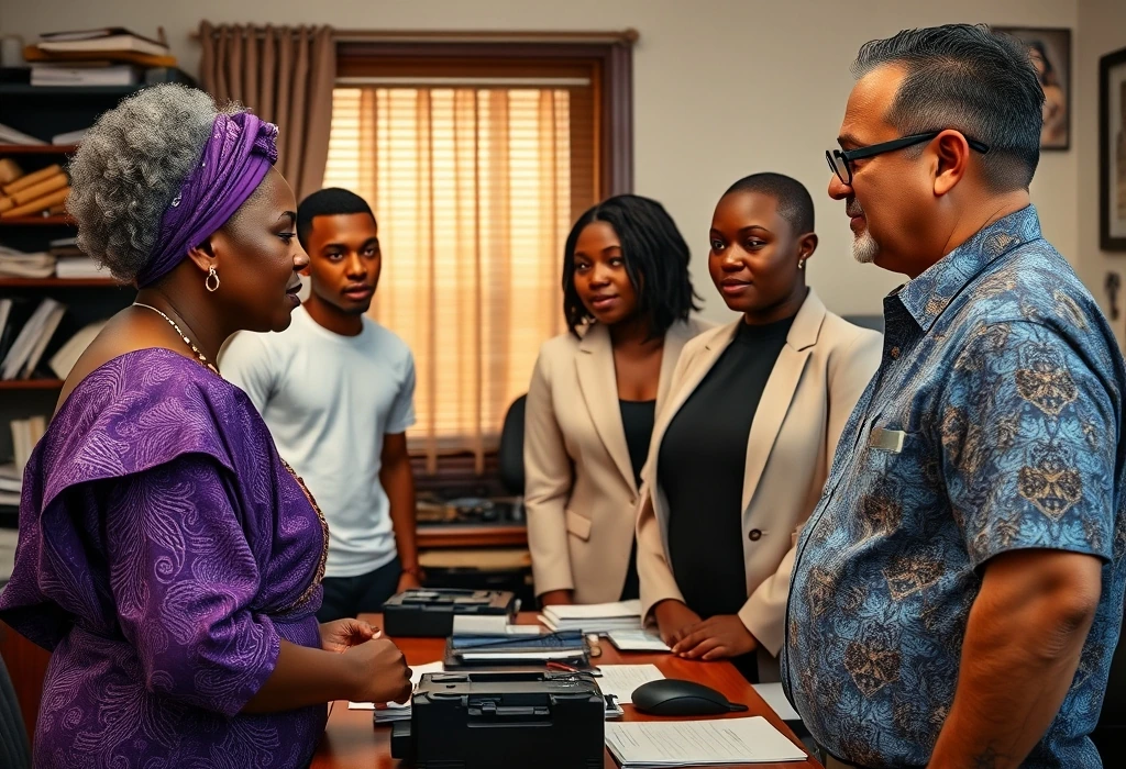 Mrs. Funmilayo confronts Mr. Charles about the fraudulent bank statement. — illustration from the story "The Payment Link Panic"