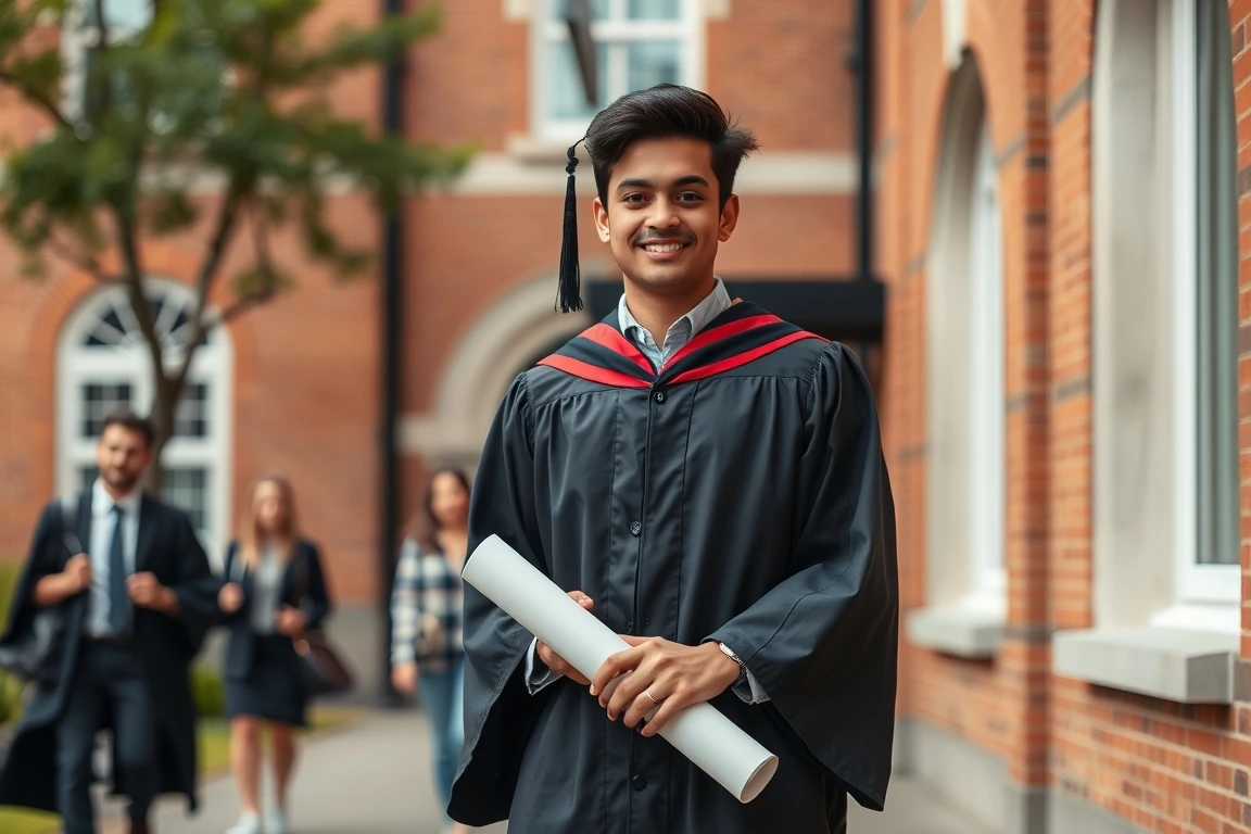 International student graduating from a UK university.