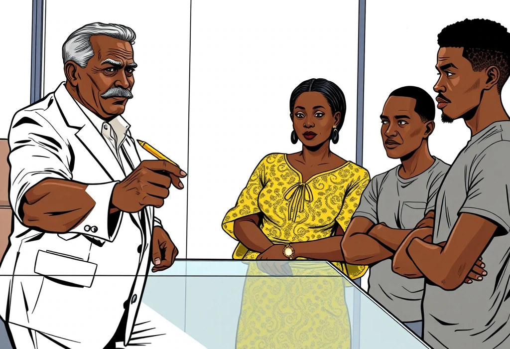Mr. Benson sells a flawless dream of automatic post-graduation employment. — illustration from the story "The Pivot to Reality"