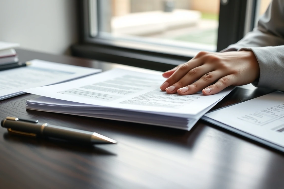 A signed, itemised contract on a wooden office desk.