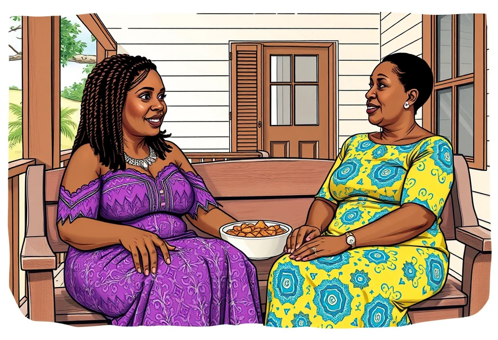 Mrs. Okeke and Mrs. Obi discuss their daughters' university plans in Enugu. — illustration from the story "The Contrast of Two Receipts"