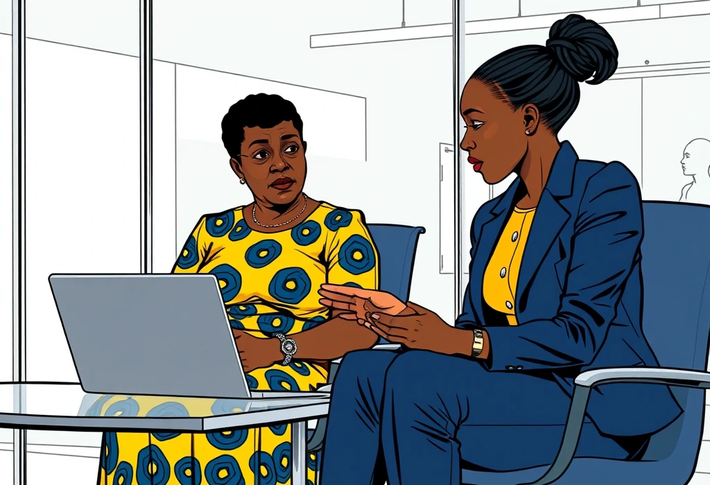 Mrs. Obi learns how to verify study-abroad credentials at Dhub Education. — illustration from the story "The Contrast of Two Receipts"