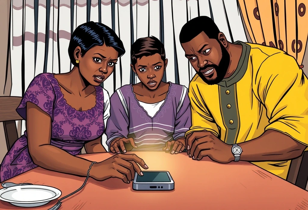 The agent's sudden demand for more fees leaves the family in deep shock. — illustration from the story "The Sunday Roast and the Missing Pounds"