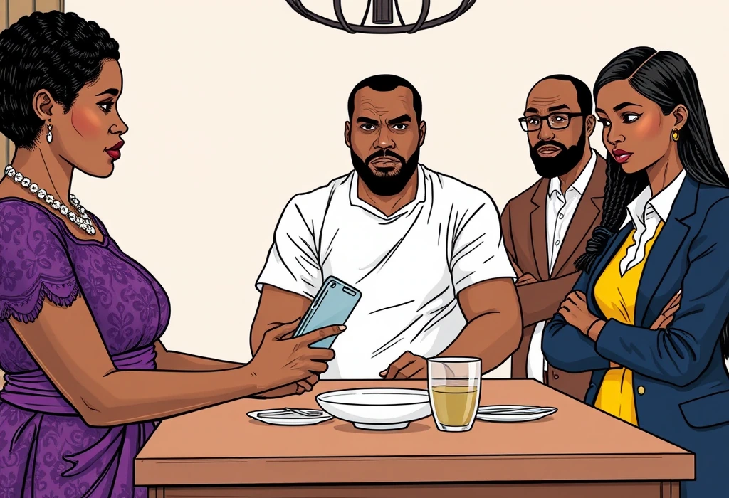 Kemi Vance from Dhub Education points out the irregularities on the agent's receipt. — illustration from the story "The Sunday Roast and the Missing Pounds"
