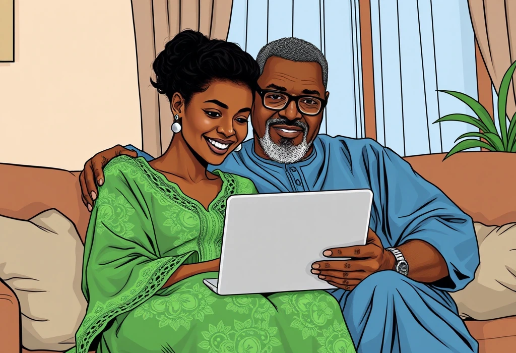 Chisom and Clement celebrate her official tuition-free admission letter from Germany. — illustration from the story "The Road Untravelled"