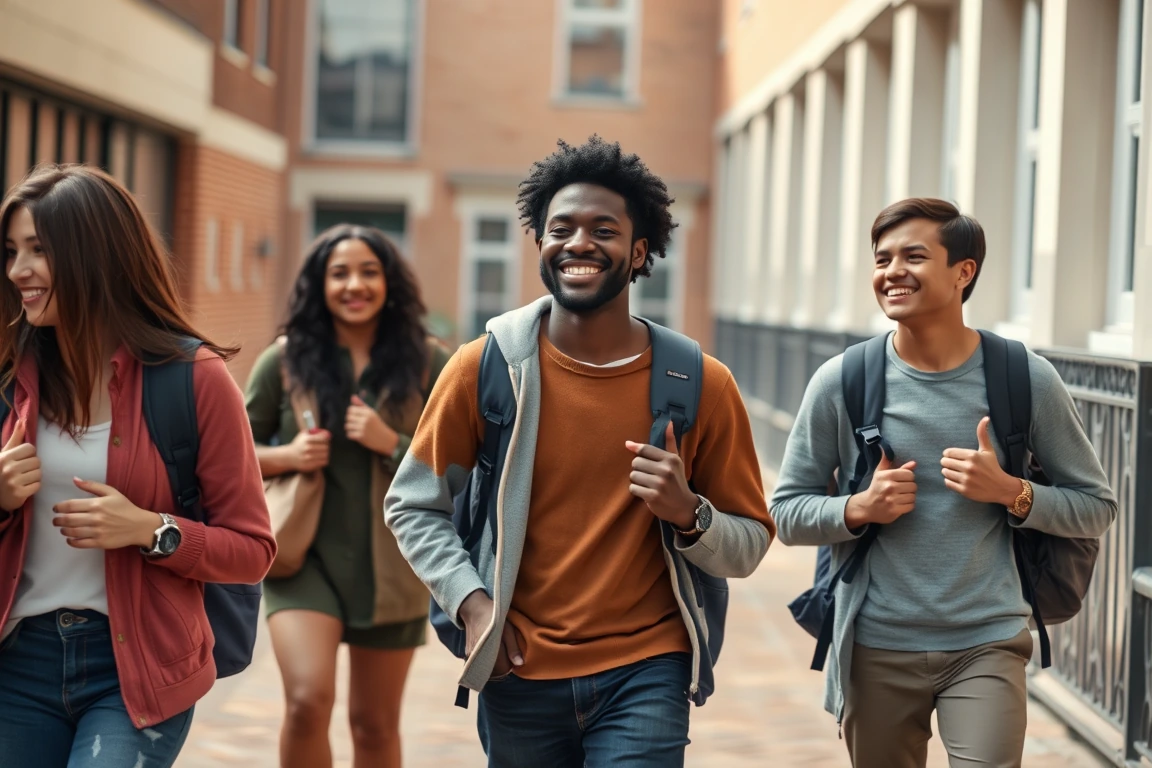 International students walking on a UK university campus.