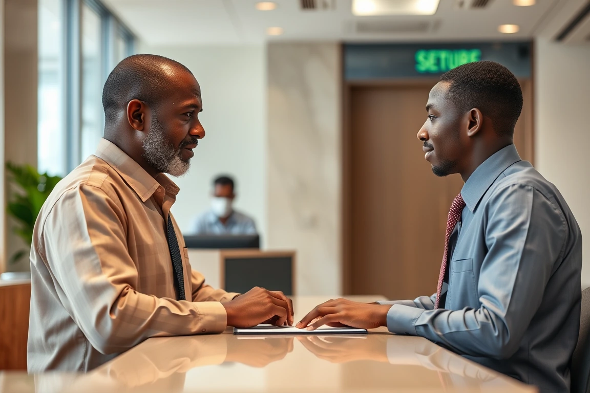 A Nigerian family consulting their bank's fraud department to secure their tuition funds.