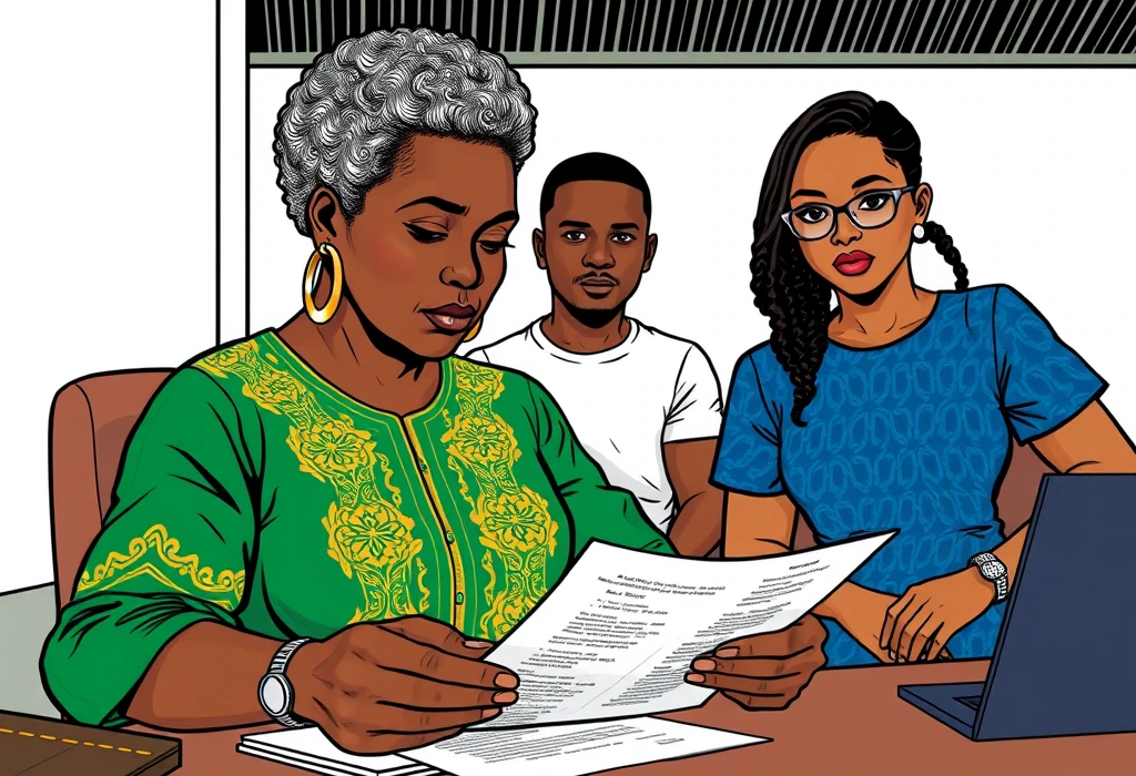 Efe Nwosu reviews the suspicious admission letter and explains secure payment protocols. — illustration from the story "The Price of Haste"