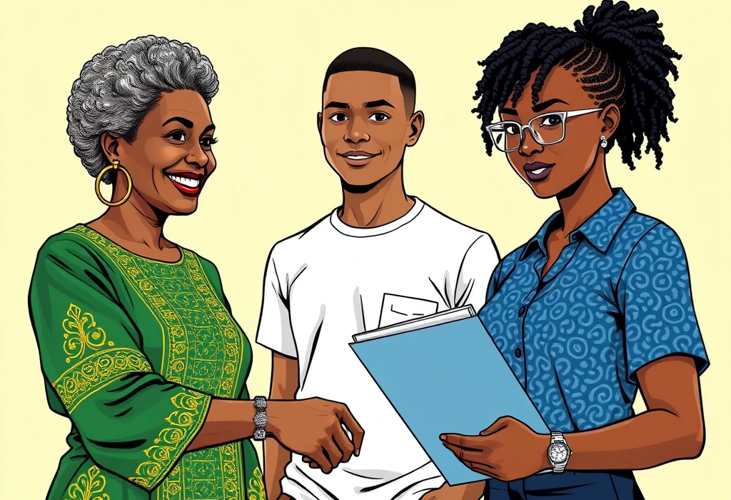 The Igbinovia family begins their verified application process with Efe's guidance. — illustration from the story "The Price of Haste"
