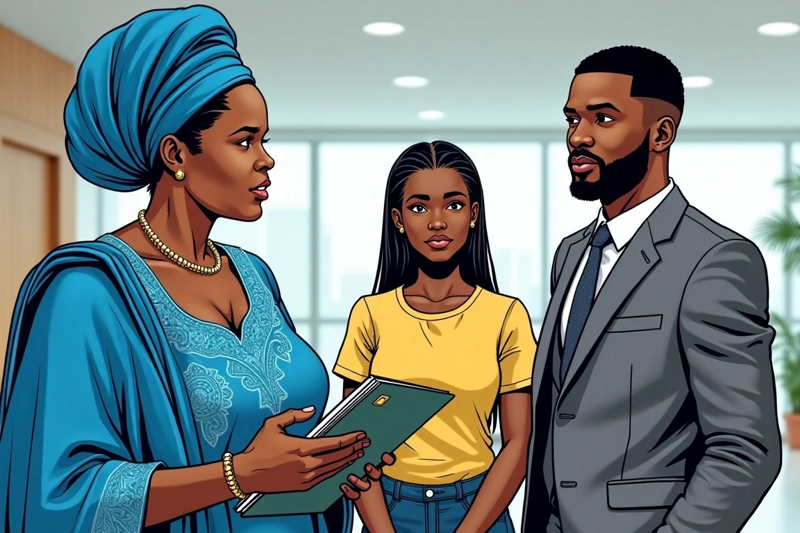 An education consultant explaining a study roadmap to a mother and daughter.