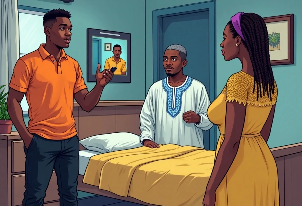 A late-night call from home brings unexpected financial pressure for Damola. — illustration from the story "The Sunday Evening Silence"
