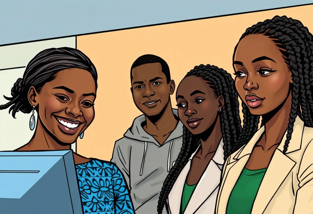 Florence successfully completes the direct tuition payment with Amina's guidance. — illustration from the story "The Paperwork on the Dining Table"