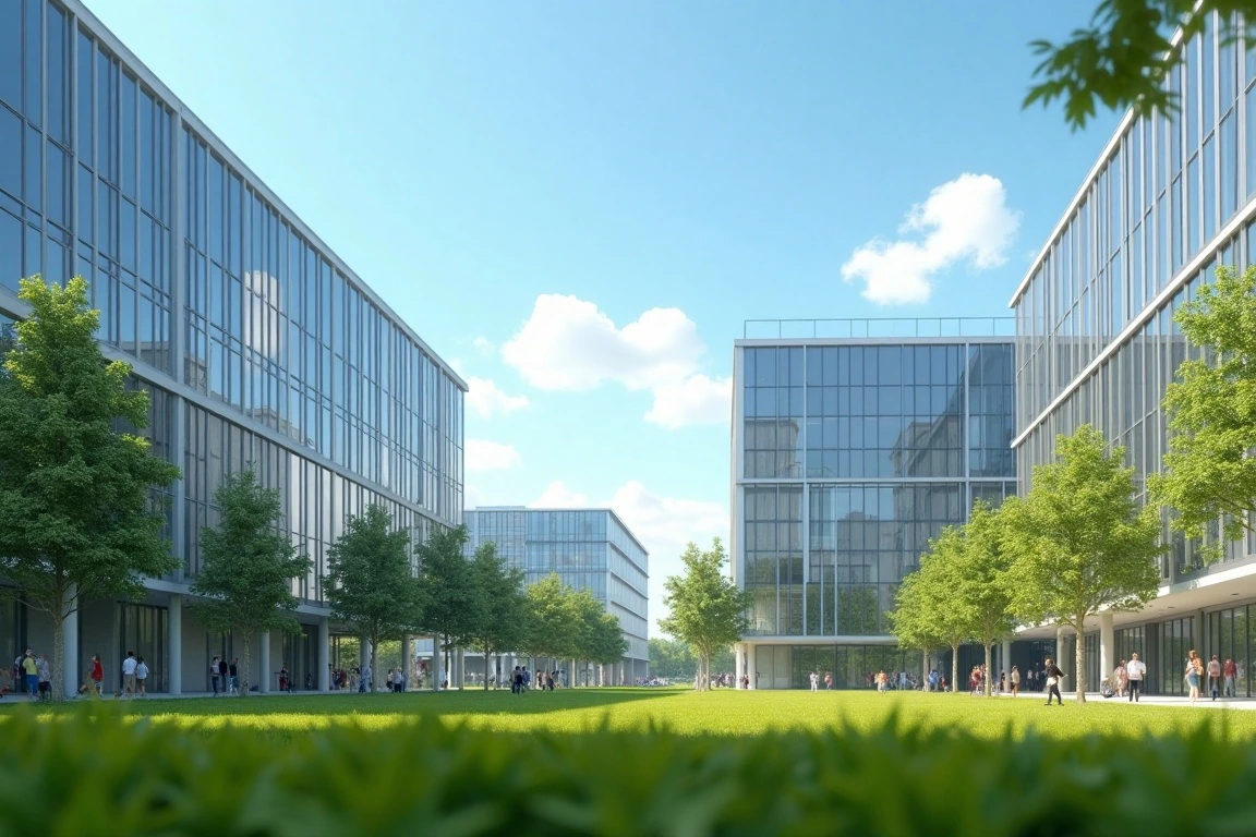 A modern European university campus.