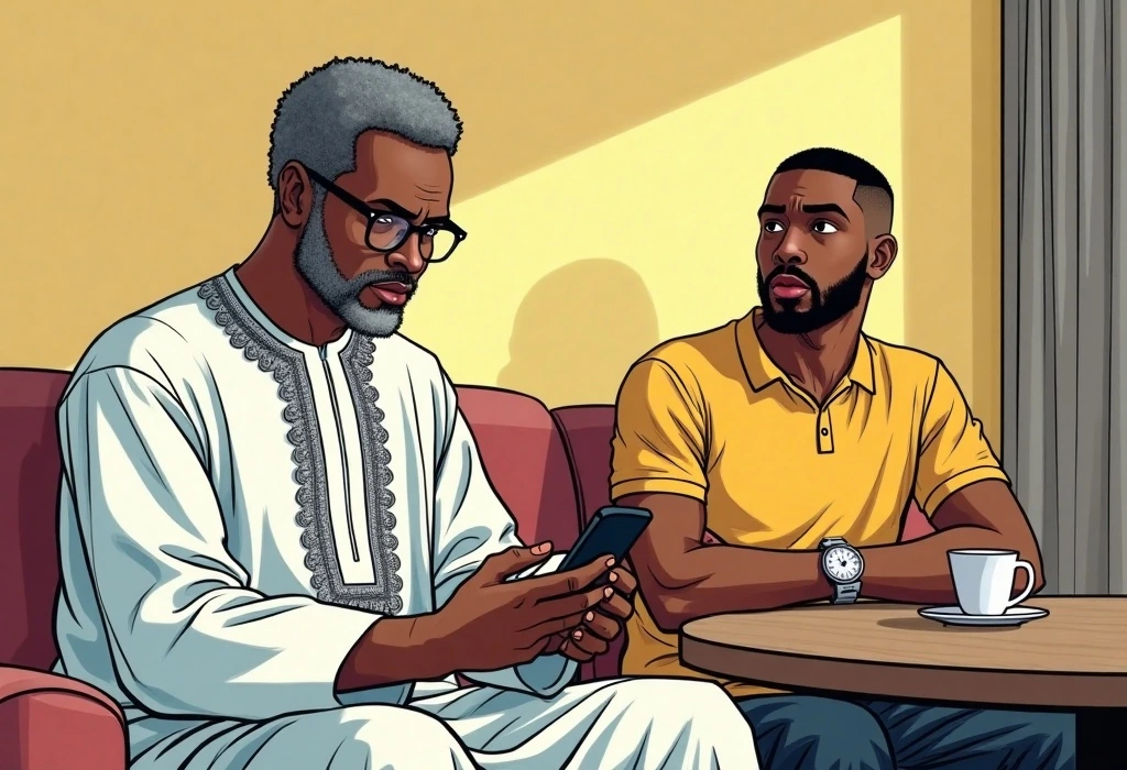 The late-night pressure of shifting UK policies causes tension in the Okafor household. — illustration from the story "The Voice Note from Dublin"