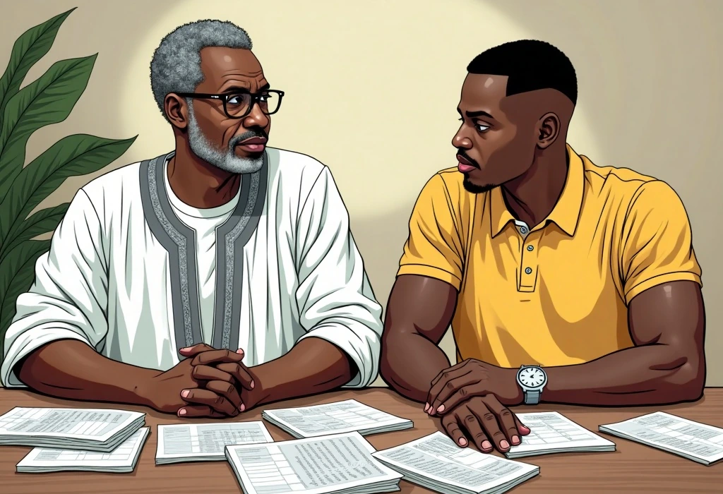 Emeka reviews the daunting costs of a UK education for his son. — illustration from the story "The Voice Note from Dublin"