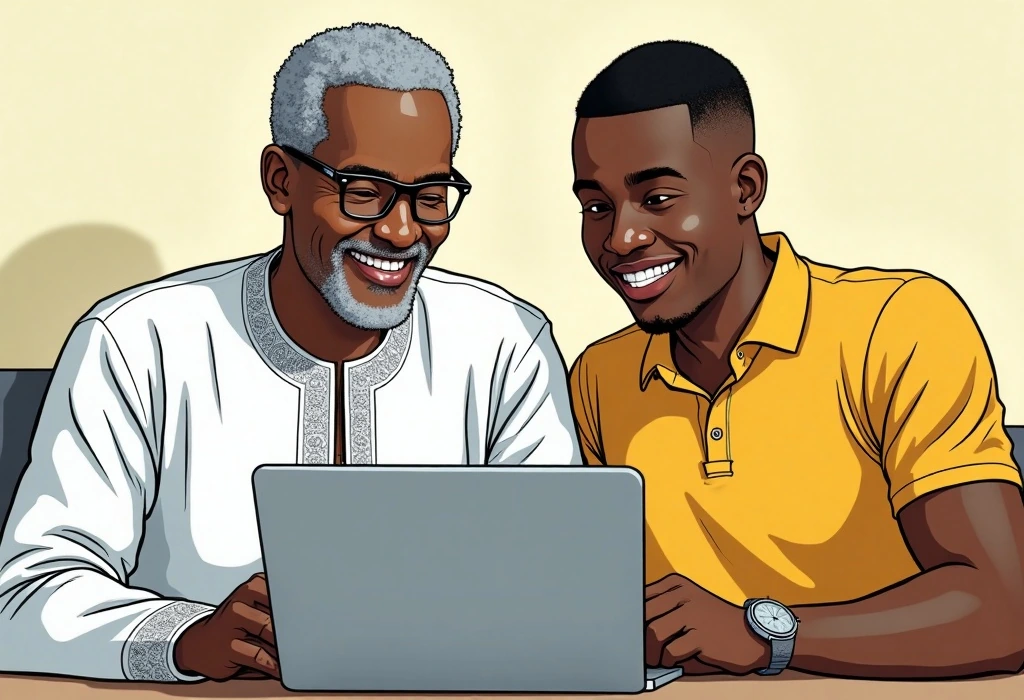 The Okafor family celebrates a realistic and secure plan for Uche's future in Ireland. — illustration from the story "The Voice Note from Dublin"