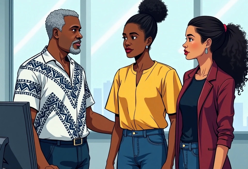 Nkechi helps Godwin execute the official deposit transfer safely through Flywire. — illustration from the story "The Balcony in Benin City"